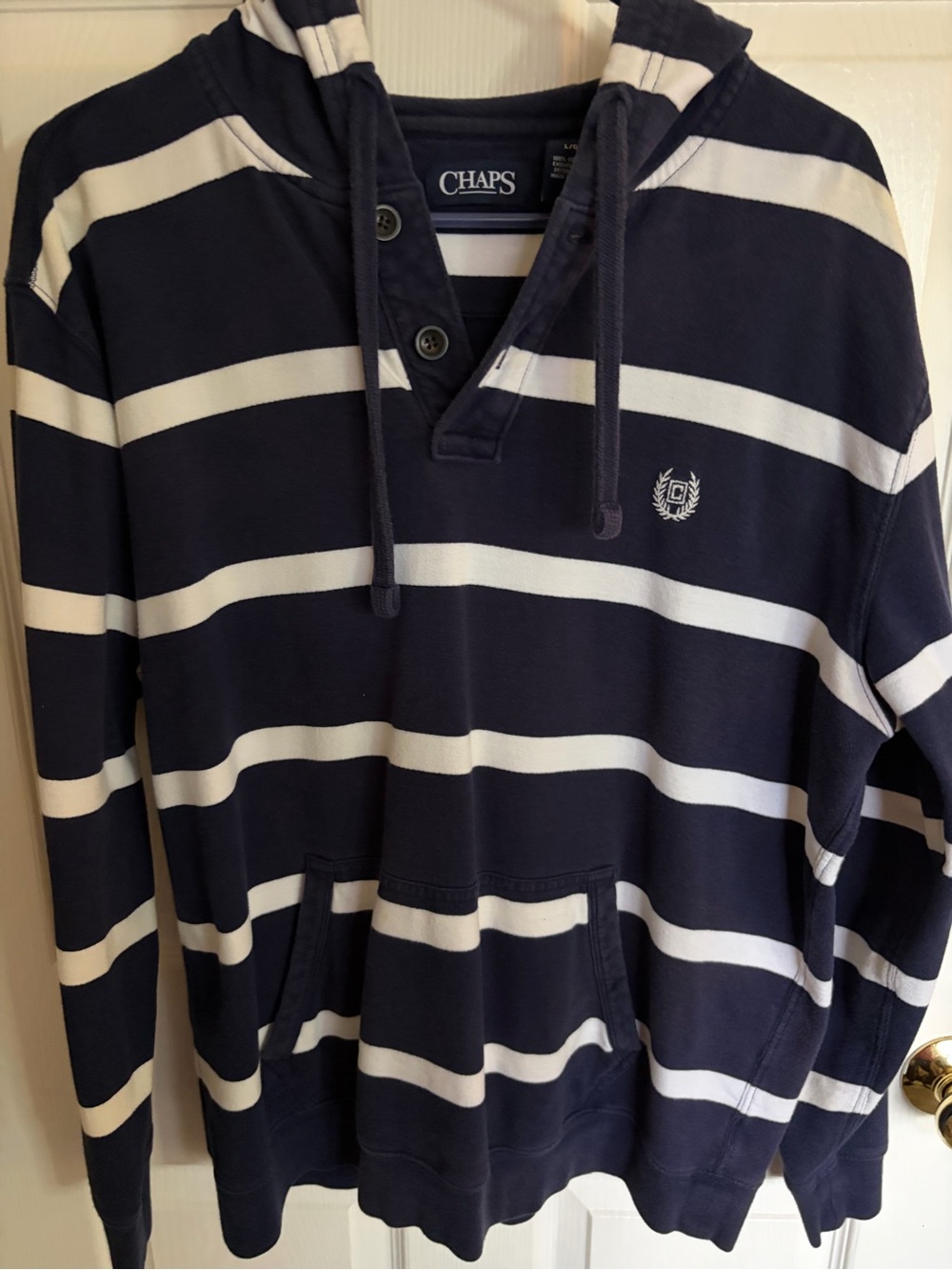 Chaps Women’s Navy & White Striped Hoodie Sweatshirt size L